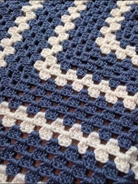 Handmade Crochet Baby Lap Blanket - Navy and Cream